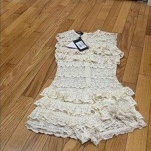 EGO Cream Lace Ruffle One Piece Set